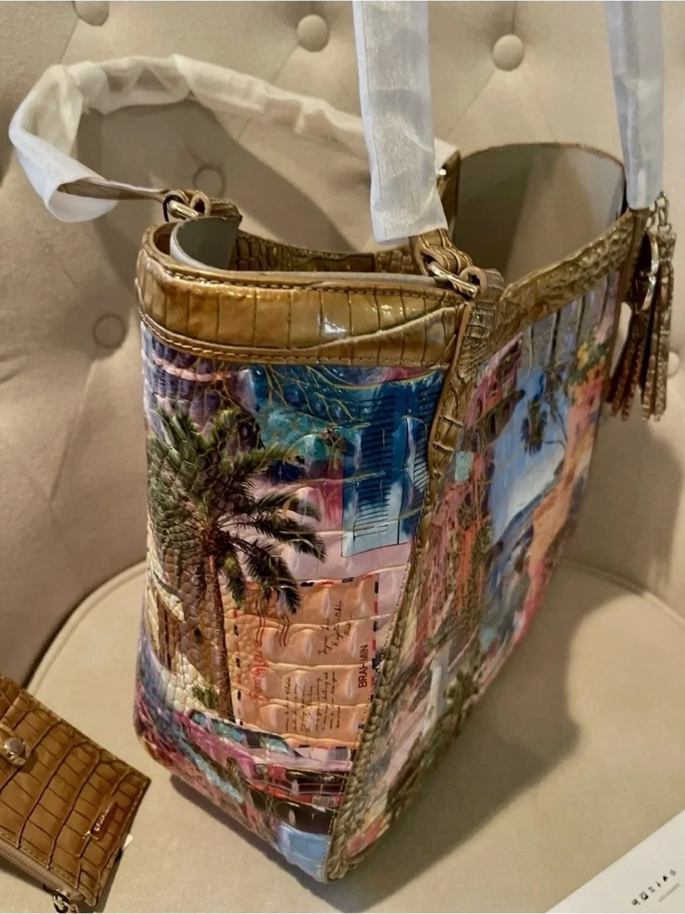 Brahmin Aliza Colorful Tote In Myrtos Multi Beach  Travel Matching CC Wallet NWT